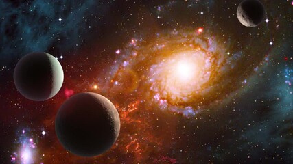 Wall Mural - space background slowly moving through universe among planets galaxies stars and nebulae