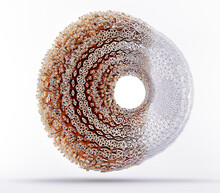 3d Render Of Abstract Art With Ring Doughnut Or Torus With Deformed Damaged Part With Diamond Fractal Structure In Transparent Glass Material With Rose Gold Parts On Isolated White Background