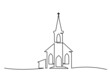 Church building hand drawn. Continuous one line drawing silhouette.