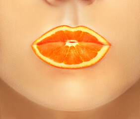 Wall Mural - lips with painted fruits.Color lips.