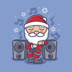 Wall Mural - cute cartoon santa claus dancing with great sound. vector illustration for mascot logo or sticker