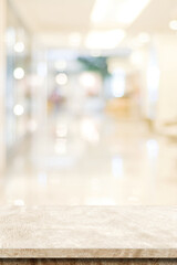 Empty brown cement table over blur store background, product display montage