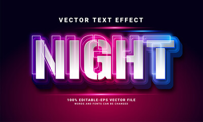Wall Mural - Night 3D text effect. Editable text style effect with colorful light theme, suitable for night event needs .