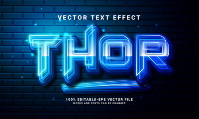 Wall Mural - Thor 3D text effect. Editable text style effect with blue light theme. Suitable for action hero event needs.