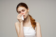 woman flu infection virus health problems light background