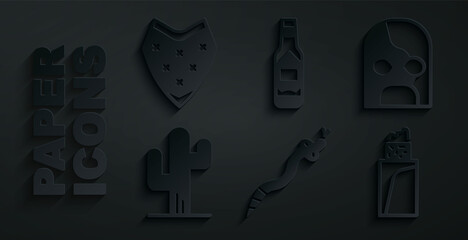 Sticker - Set Snake, Mexican wrestler, Cactus, Burrito, Tabasco sauce and Poncho icon. Vector