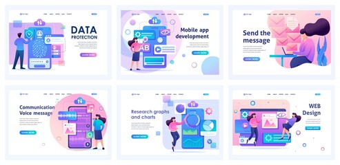 Canvas Print - collection of landing pages. device testing, data protection, using charts for data analysis, creati