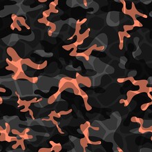 Black Camouflage Pattern, Vector Night Background. Orange Spots