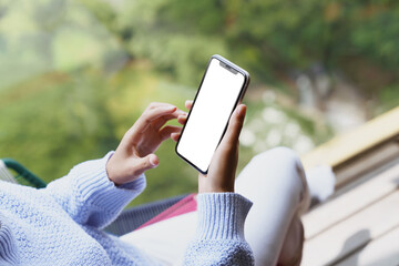 Aufkleber - phone mobile white screen display in hand, blank screen easy to