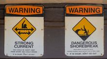 Beach Sign - Warning Strong Current And Dangerous Shorebreak.