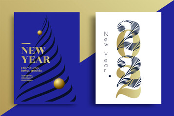 Wall Mural - Happy New Year 2022 numbers typography greeting card design with stylized Xmas tree. Merry Christmas invitation poster.