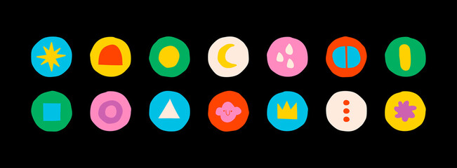 Wall Mural - set of vector highlight covers. abstract backgrounds. various shapes, circles, simple objects, doodl