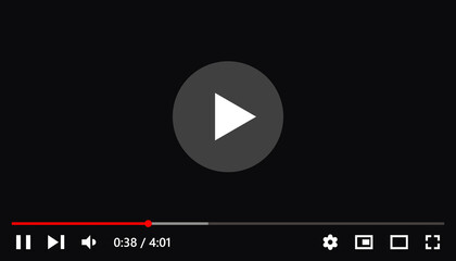Video player interface design template. Full frame video player elements mockup template.