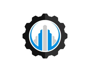 Wall Mural - mechanical gear with abstract city building inside