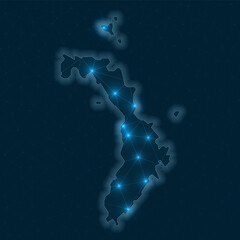 Lord Howe Island network map. Abstract geometric map of the island. Digital connections and telecommunication design. Glowing internet network. Captivating vector illustration.