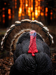 Sticker - beautiful turkey is in the setting sun on the farm