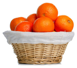 Canvas Print - Basket with tangerines on white background isolation