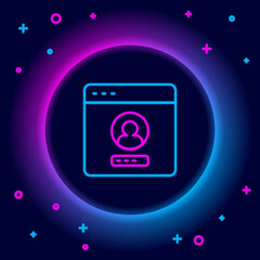 Wall Mural - glowing neon line create account screen icon isolated on black background. colorful outline concept.