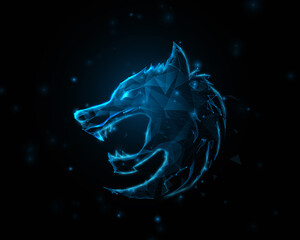 Leinwandbilder - Fox head logo symbol. Low polygon line, triangles design. Vector  illustration