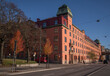 Old orange office building Stockholms Vattenledningsverk a colorful autumn day in Stockholm
