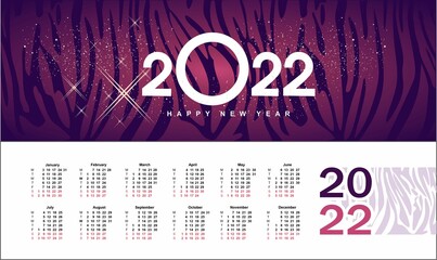 Wall Mural - horizontal calendar 2022 grid day of month