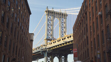 New York City Brooklyn Dumbo Area Red Building And Manhattan Bridge