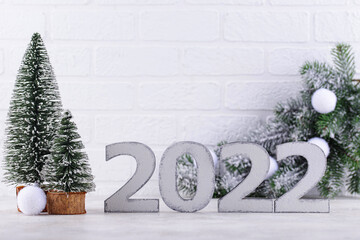 New Year wooden numbers with date 2022