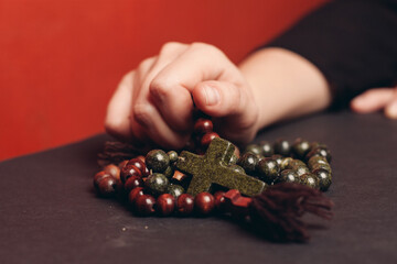 Canvas Print - rosary beads orthodox cross close-up christianity faith the bible