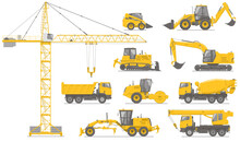 Vector Set Of 10 Types Of Construction Vehicles