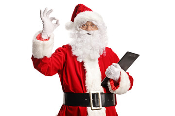 Poster - Santa Claus holding a clipboard and gesturing ok sign