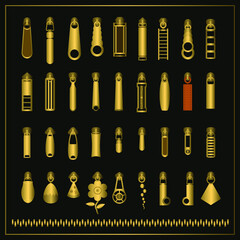 Vector set of Zipper head for design use, gold color
