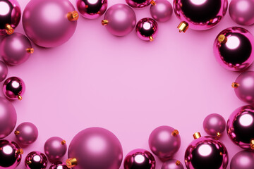 Sticker - Pink christmas ball decoration on pink background with center copy space. 3d rendering