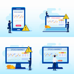 Wall Mural - set bundle modern flat design of investing in the stock market. people trading stock online. flat st