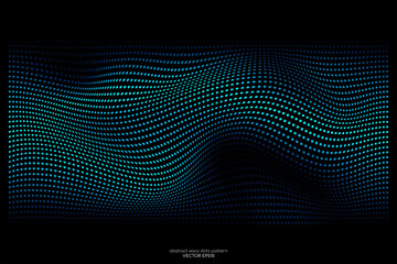 Wall Mural - abstract dots particles flowing wavy blue green light isolated on black background. vector illustrat