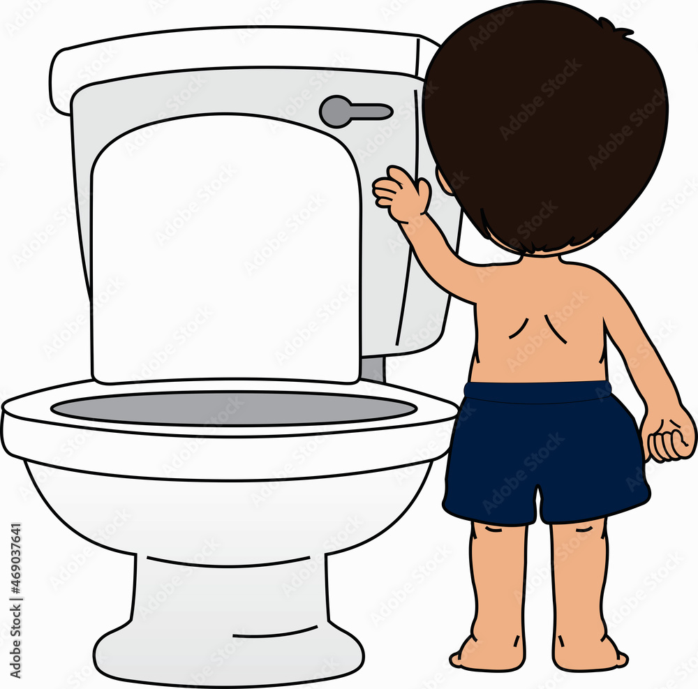 Boy flushing toilet Stock Illustration | Adobe Stock, image size:1000x987