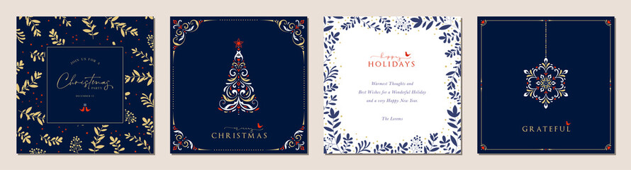 Wall Mural - ornate merry christmas greeting cards. trendy square winter holidays art templates with decorative c