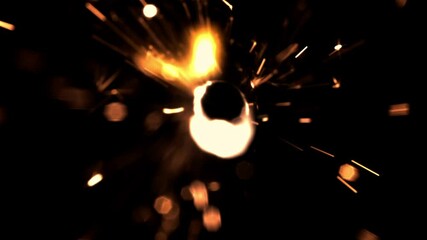 Sticker - Super slow motion bright flame sparkler. On a black background. Filmed on a high-speed camera at 1000 fps.High quality FullHD footage