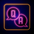 Glowing neon Speech bubbles with Question and Answer icon isolated on black background. Q and A symbol. FAQ sign. Chat speech bubble and chart. Vector