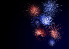 4th Of July - Independence Day Of USA. Beautiful Bright Fireworks Lighting Up Night Sky