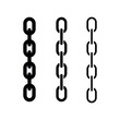 A set of black chains of different thicknesses. Chain links isolated on white background. Link icon.