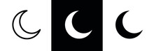 Moon Icons Set. Crescent Silhouette, Black Vector Symbol. Isolated Pictogram On White Background.
