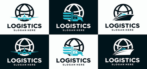 Logistics logo design of ships planes cars freight forwarders across the country of the expedition