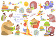 © Maryna - Vector set animals reading books. Friends animals reading books. Illustration on white background in cartoon style. Isolate, hand drawing. For print, web design.