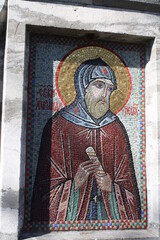 Mosaic icon of the Holy Prince Alexander Nevsky in the wall of the Transfiguration of the Valaam Monastery