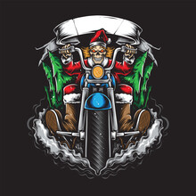 Scary Santa Rides A Motorcycle Vector