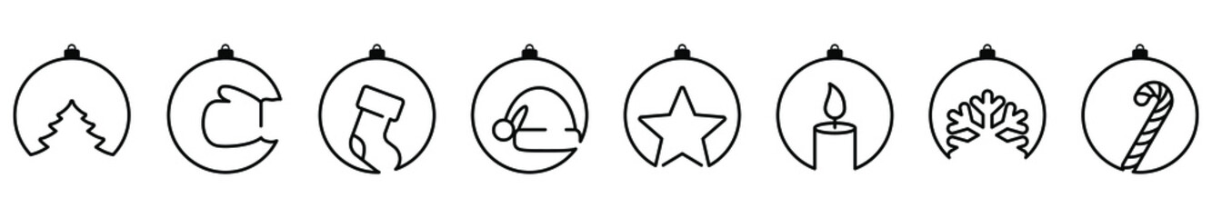 Wall Mural - christmas ball icon. set of abstract christmas balls. vector illustration. linear christmas ball sig
