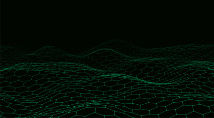 Futuristic green hexagon dynamic wave. Futuristic honeycomb concept. Digital technology web flow. Big data visualization. Vector Illustration.