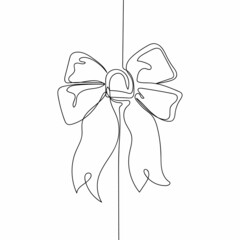 Wall Mural - Vector continuous one single line drawing icon of beautiful bow in silhouette on a white background. Linear stylized.