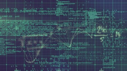 Sticker - Animation of equations and particles forming helix over processing green data