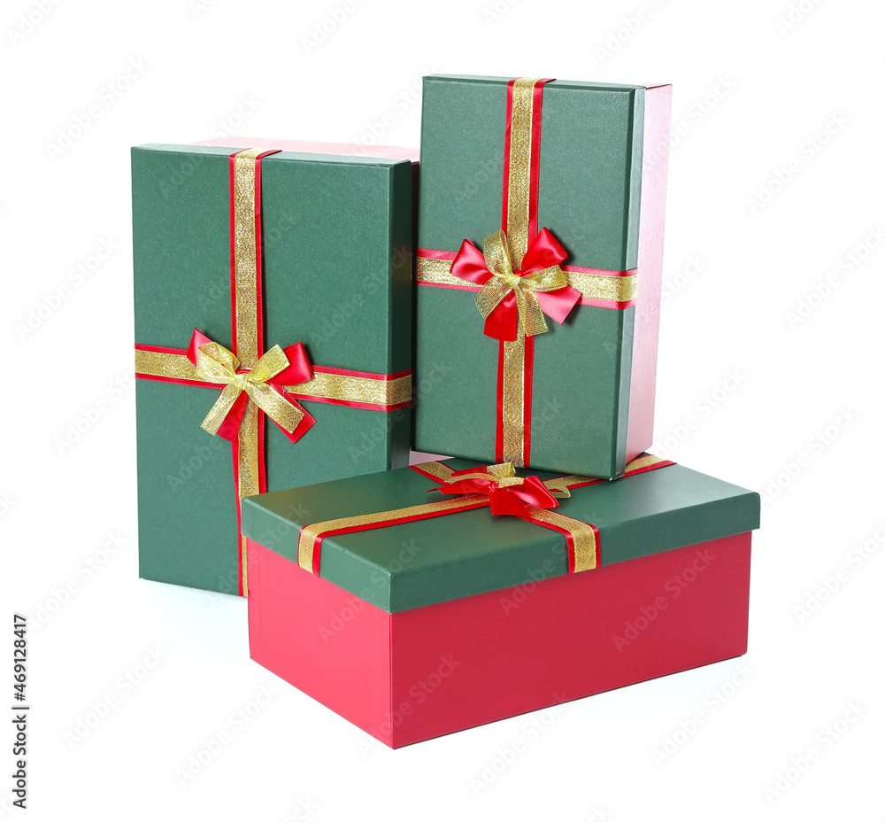 Christmas gift boxes on white background